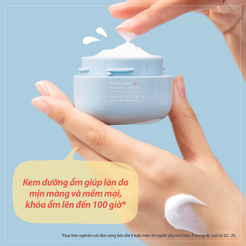 Kem Dưỡng Ẩm Laneige Water Bank Blue HA Cream Oily 50ml Dành Cho Da Dầu Và Da Hỗn Hợp, duy trì độ ẩm suốt 48 giờ