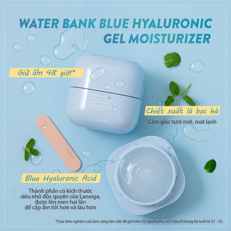 Kem Dưỡng Ẩm Laneige Water Bank Blue HA Cream Oily 50ml Dành Cho Da Dầu Và Da Hỗn Hợp, duy trì độ ẩm suốt 48 giờ