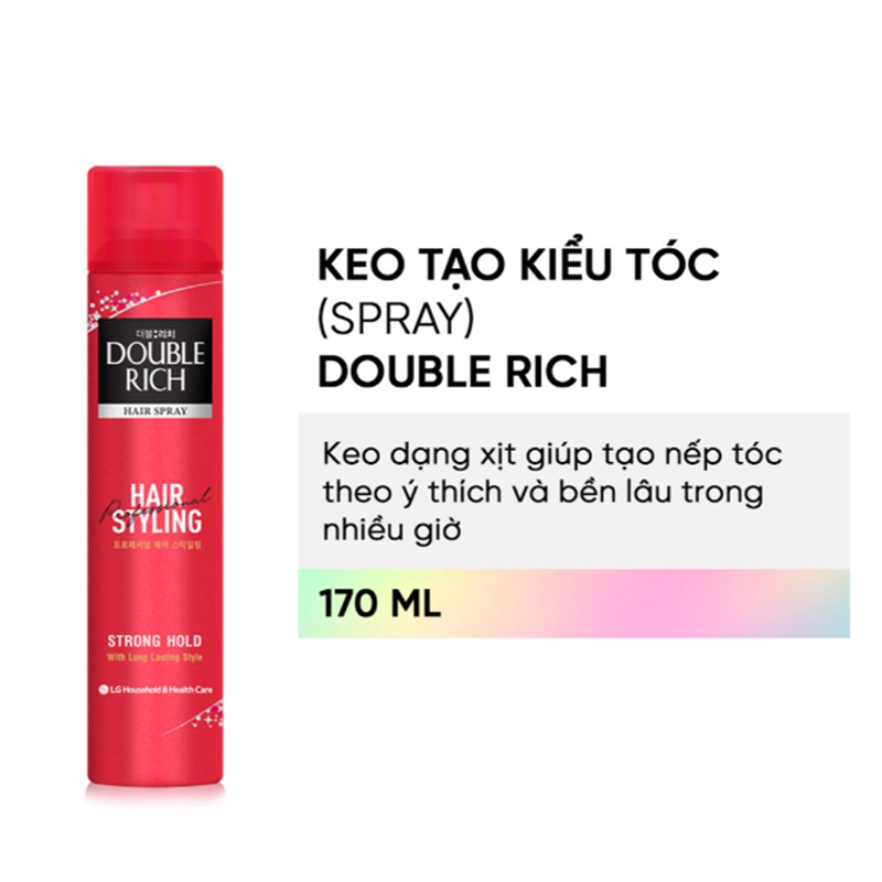 Keo Xịt Tóc Double Rich 170ml Long Lasting Hold, không bết dính, không gây khô, cứng tóc