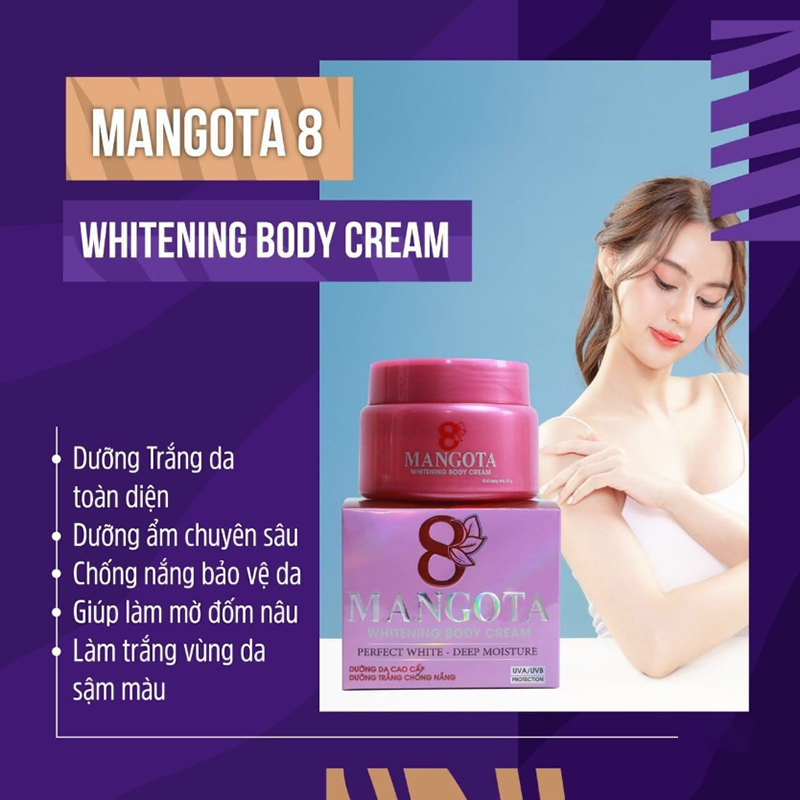 Kem Dưỡng Trắng Da Toàn Thân Mangota 95g Perfect White Tím, Giúp da trắng mịn