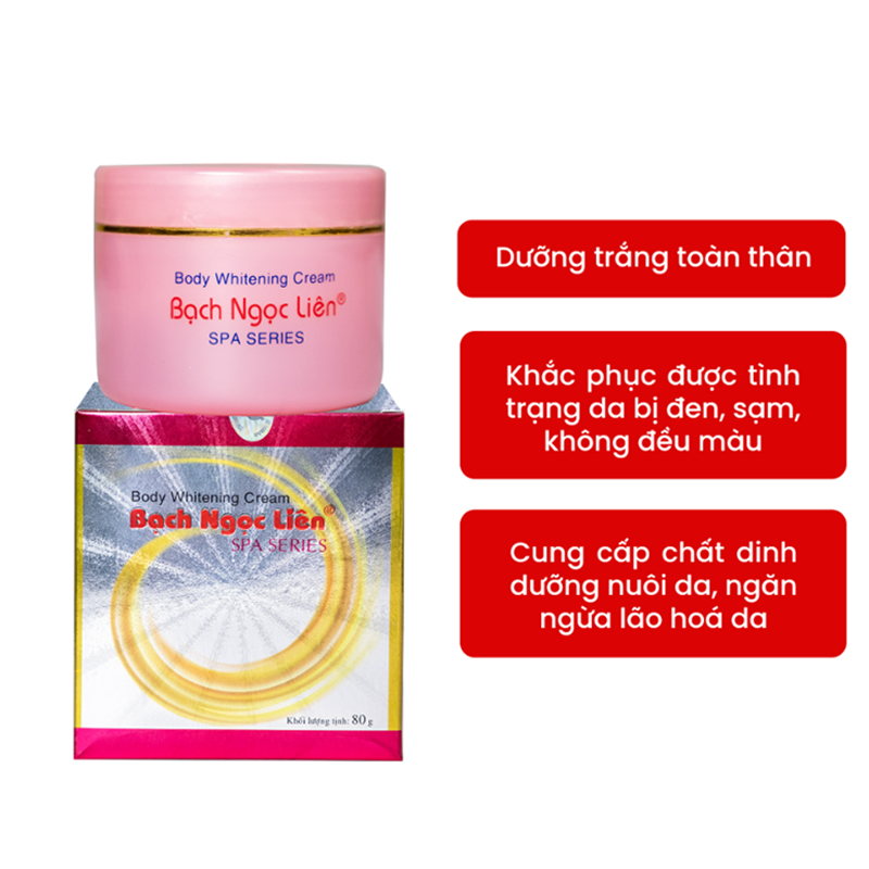 Kem Body Bạch Ngọc Liên 80g Hồng, Dưỡng trắng da toàn thân, ngăn ngừa lão hóa