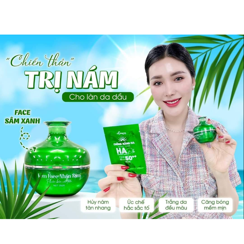 Kem Face Nhân Sâm N-collagen 25g Xanh Cải Tiến, Giảm nám, tàn nhang, tặng kèm kem chống nắng