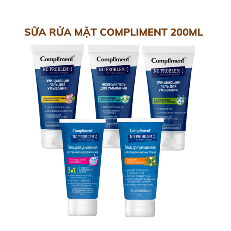 Sữa Rữa Mặt Compliment 200ml, Giảm mụn, hạn chế dầu, cấp ẩm cho da