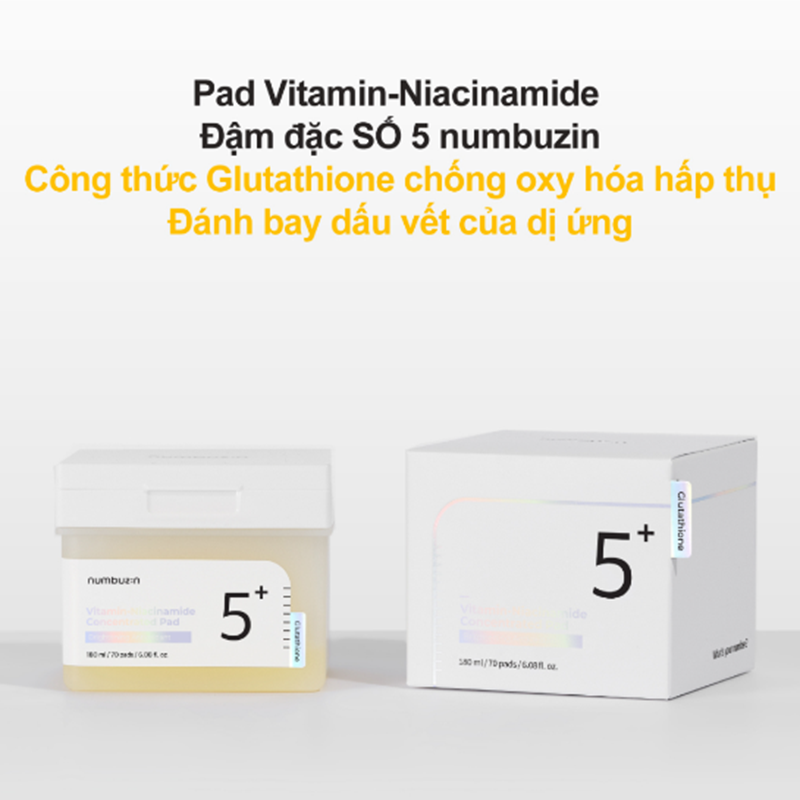 Toner Pad Tẩy Da Chết Numbuzin Vitamin Niacinamide Concentrated Pad No.5 180ml 70 Pads, Chống lão hóa, da căng mịn