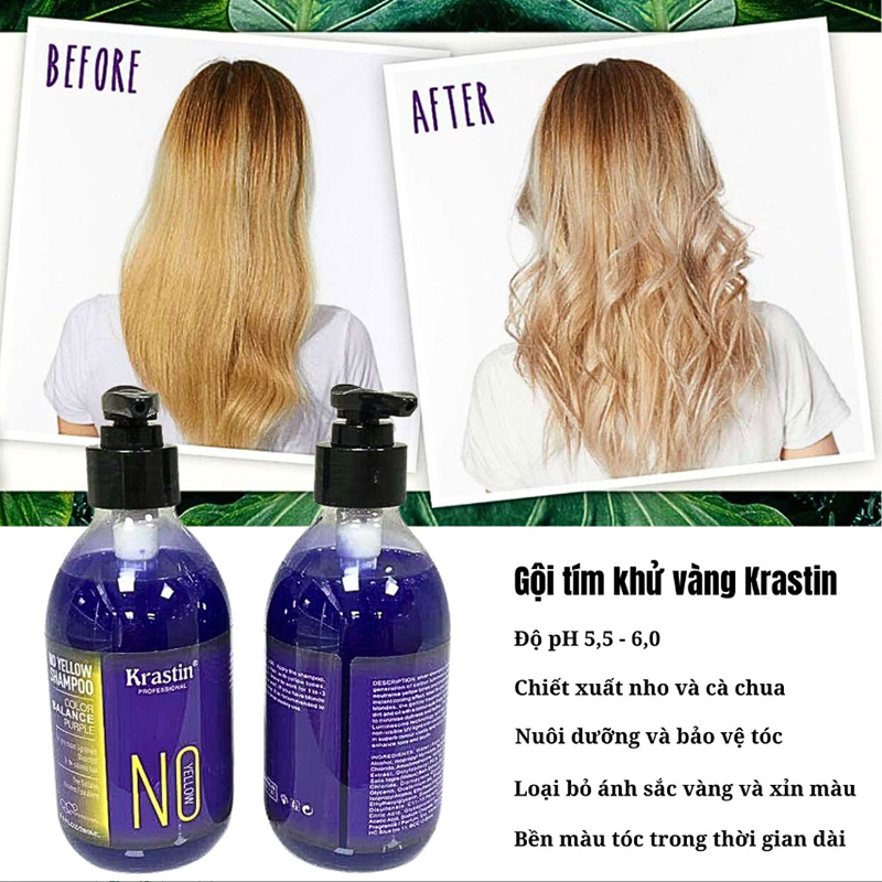 Dầu Gội Tím Khử Vàng Krastin No Yellow 280ml, loại bỏ sắc vàng và xỉn màu