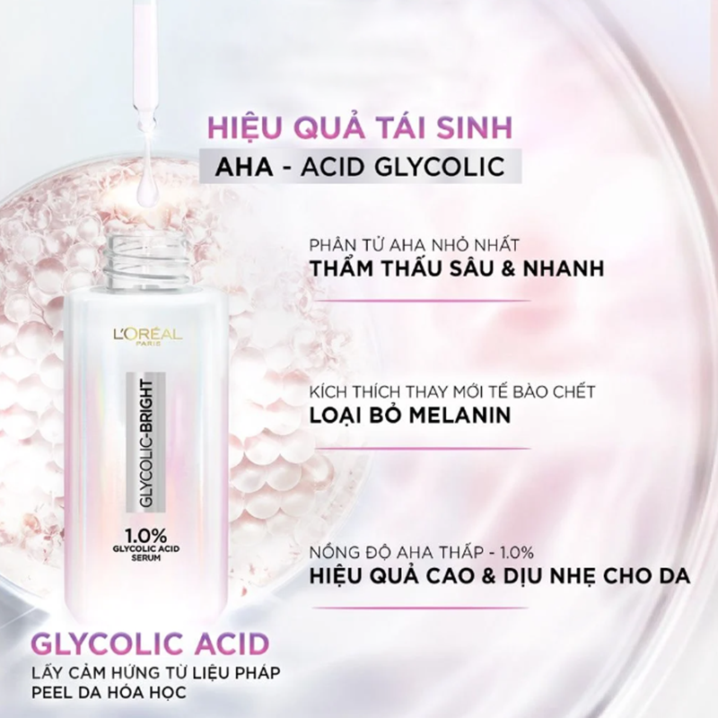 Serum L'oreal 30ml Glycolic-bright Instant Glowing Serum 1.0% Glycolic Acid Dưỡng Sáng Mờ Nám