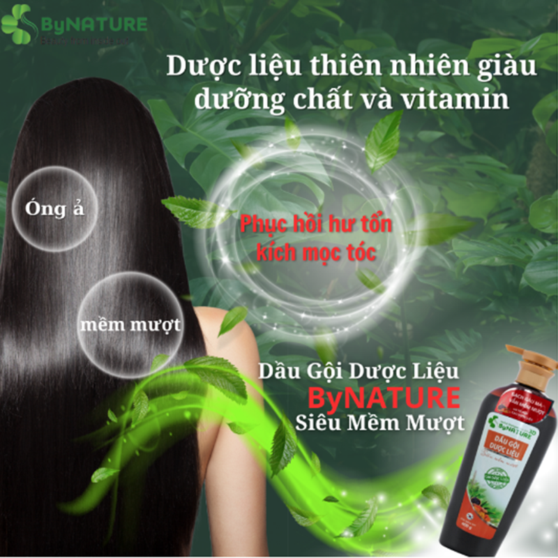 Dầu Gội Dược Liệu Bynature 600g Siêu Mềm Mượt, CóTặng Kèm