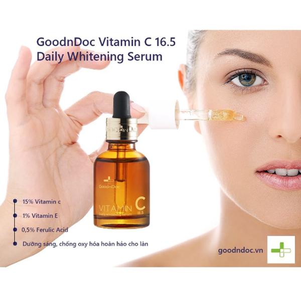 Serum Goodndoc 30ml Vitamin C 16.5, Làm mờ thâm nám, tàn nhang, da không đều màu