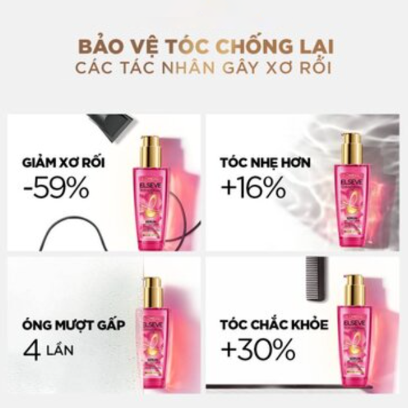 Dưỡng Tóc L'oreal Elseve 100ml Hồng, cho bạn mái tóc mềm mượt mà không hề bết dính.