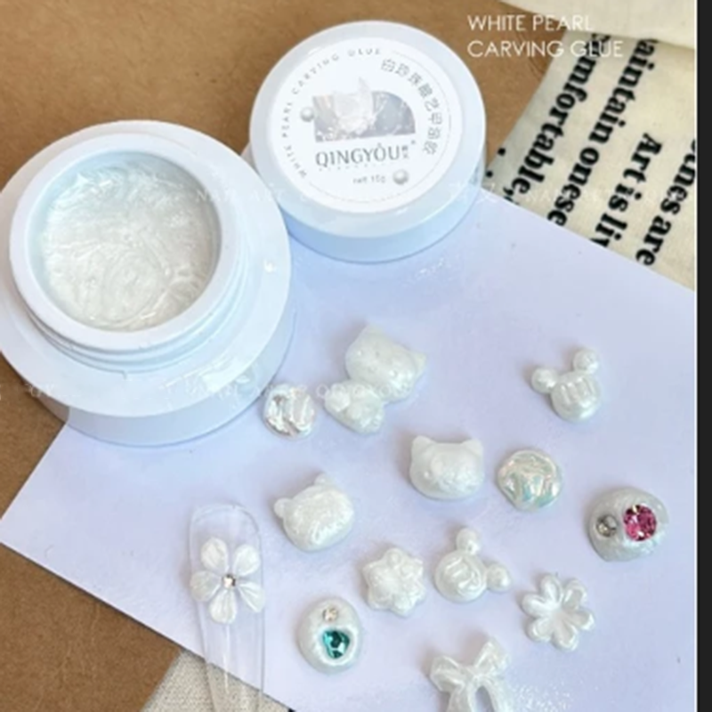 Hũ Gel Nặng Ngọc Trai Trắng Qingyou 15g, tạo mọi hình dạng trang trí nail 3D sống động theo ý muốn