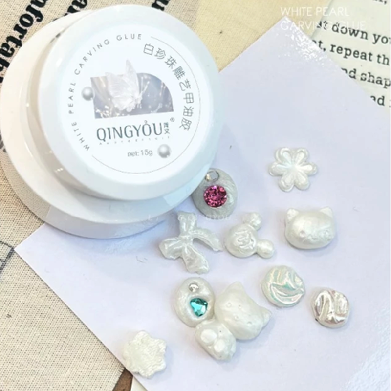 Hũ Gel Nặng Ngọc Trai Trắng Qingyou 15g, tạo mọi hình dạng trang trí nail 3D sống động theo ý muốn
