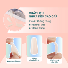 Móng Up Dẻo Vinimay, Hộp 552 móng tay giả đủ form (phom tròn, tròn nhọn, nhọn, vuông, thang)