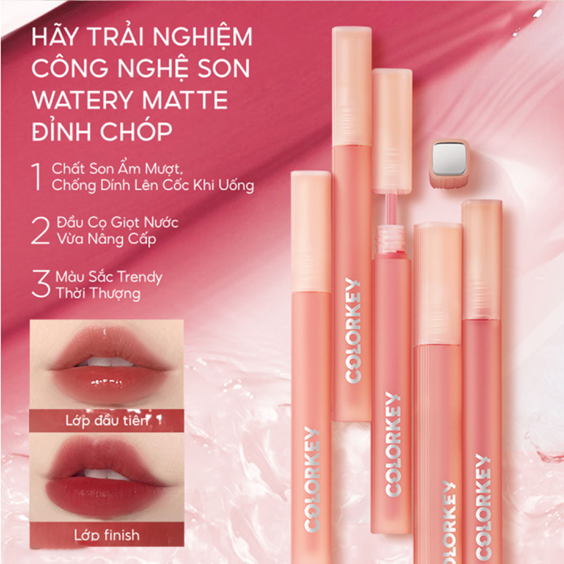 Son Kem Lì Siêu Mịn Colorkey Soft Matte Water 1.8g, lên màu chuẩn, ẩm mịn, xinh xắn, rạng rỡ.