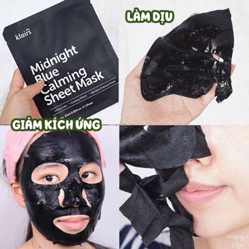 Mặt Nạ Klairs 25ml Midnight Blue Calming Đen, dành cho da nhạy cảm, giúp dịu da