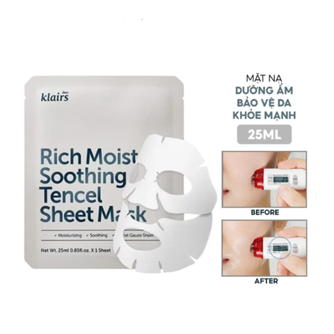 Mặt Nạ Klairs 25ml Rich Moist Soothing Tencel Trắng, chống oxy hóa, duy trì độ ẩm cho da