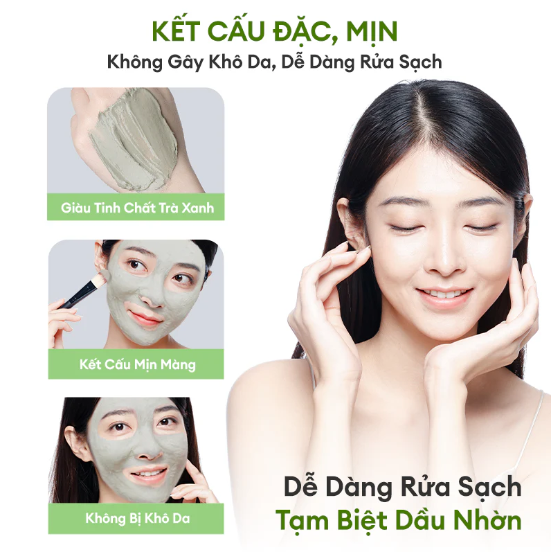 Mặt Nạ Đất Sét Colorkey Luminous Green Tea Purifying Clay Mask 60g, Kiểm soát lượng dầu thừa trên da, Giảm mụn và ngăn ngừa mụn tái phát