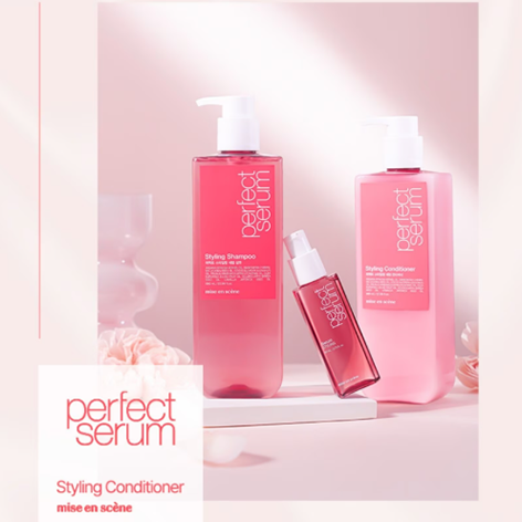 Dầu Xả Mise En Scène Perfect Serum Styling 530ml, dưỡng mái tóc mềm mại và bóng mượt
