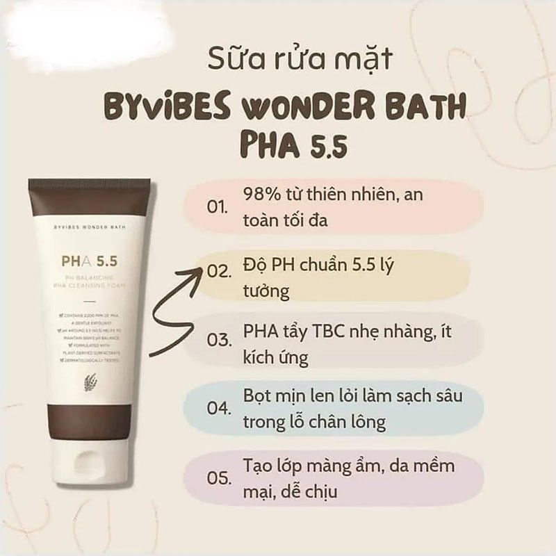 Sữa Rửa Mặt Byvibes Wonder Bath PHA 5.5 150ml Tẩy tế bào chết