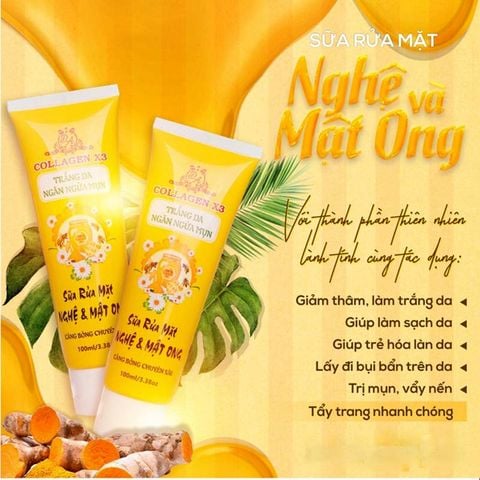 Sữa Rửa Mặt Collagen X3 100ml Nghệ & Mật Ong