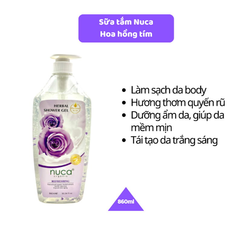 Sữa Tắm Nuca 860ml, Cung cấp độ ẩm cho da, làm dịu da, chống oxy hoá