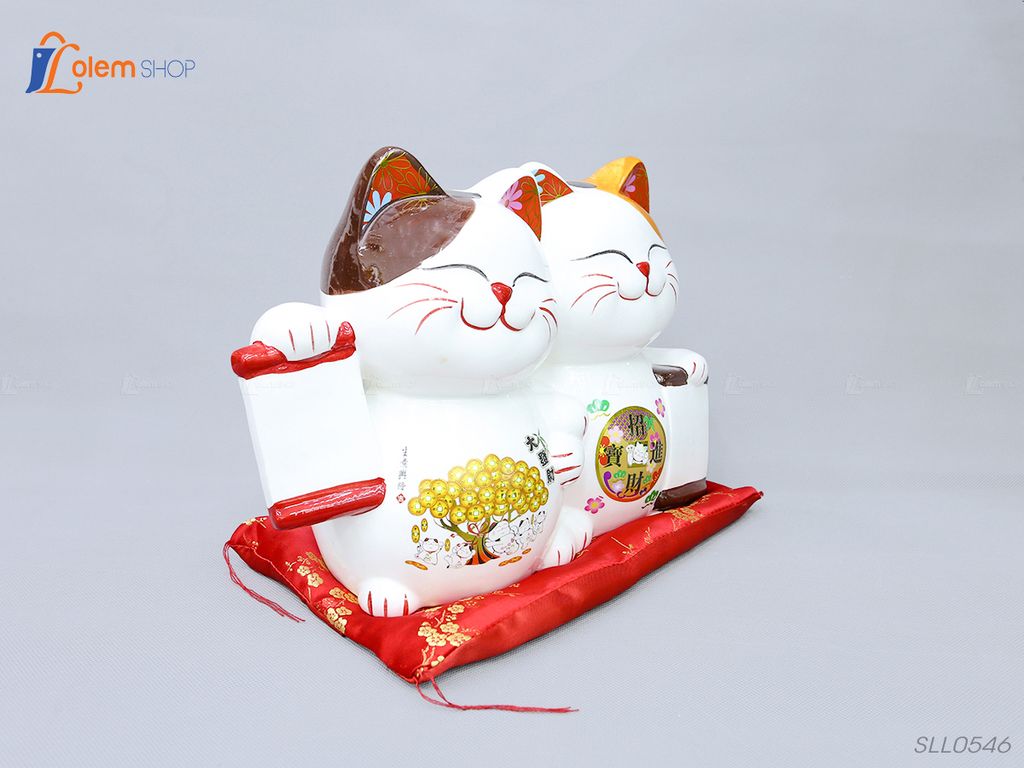 Tượng đôi Mèo thần tài Maneki Neko mang tiền tài, may mắn