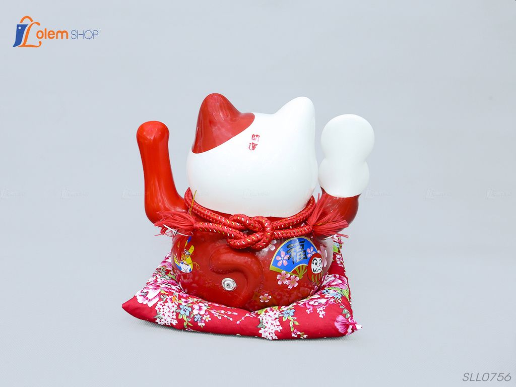 Tượng Mèo thần tài Neko đỏ mang may mắn