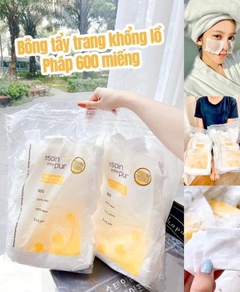 Bông Tẩy Trang Pháp Tetra Le Soin Laretat Pur 600M Bịch