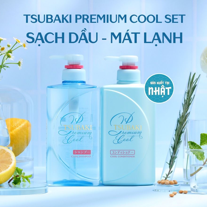 Cặp Gội Xả Tsubaki 490ml Bóng Mượt Sạch Dầu Mát Lạnh