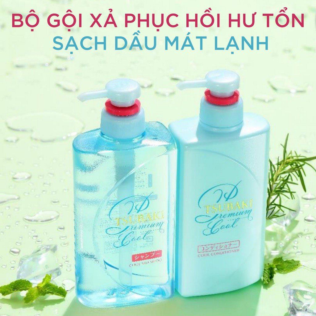 Cặp Gội Xả Tsubaki 490ml Bóng Mượt Sạch Dầu Mát Lạnh