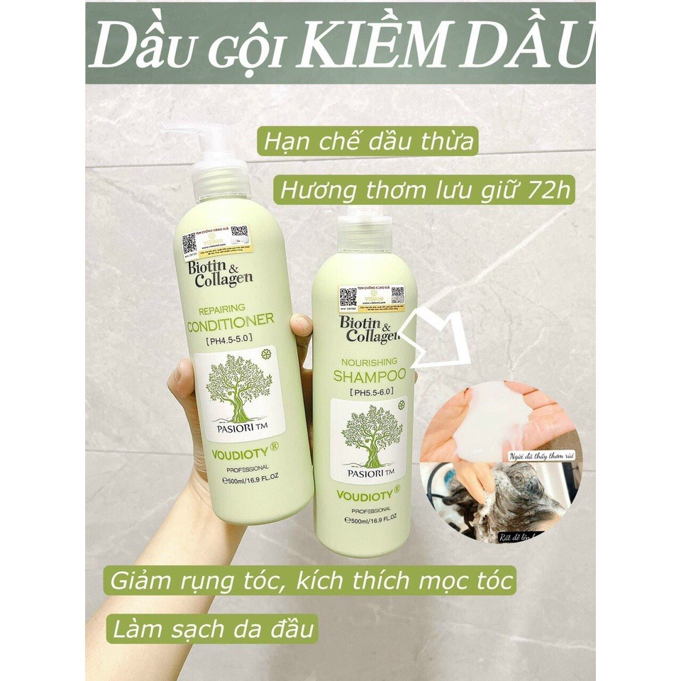 Bộ Gội Xả Biotin & Collagen Pasiori Xanh Lá Phục Hồi Kiểm Soát Dầu (New) 500ml | An Beauty Shop