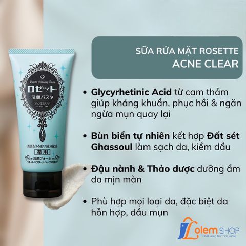 Sữa Rửa Mặt Rosette Nhật 120g Acne Clear Xanh Ngọc