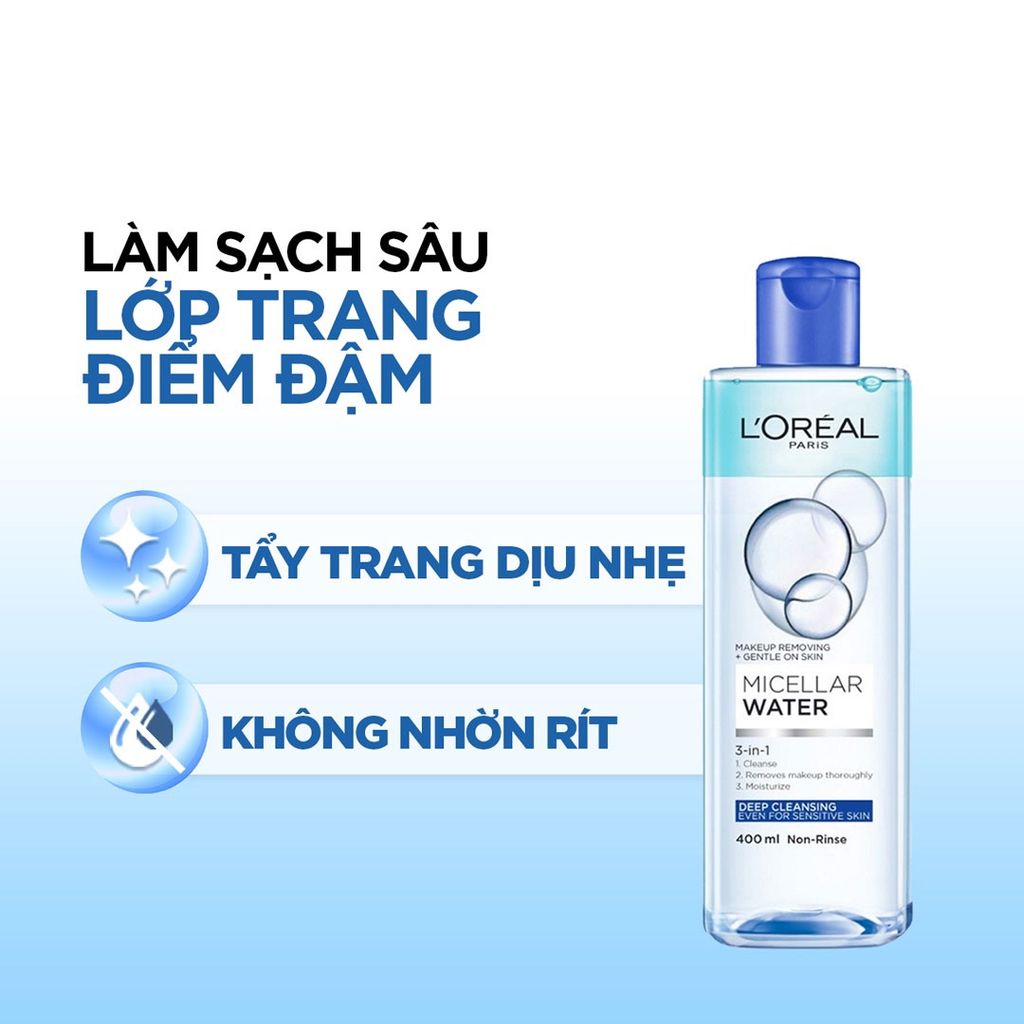 Nước Tẩy Trang Tươi Mát 3 In 1 LOreal Paris Micellar Water 400ml