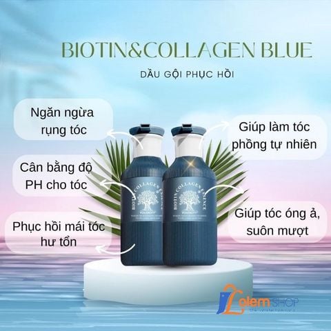 Cặp Gội Xả Biotin Collagen 500ml Xanh Óng Mượt Siêu Cấp