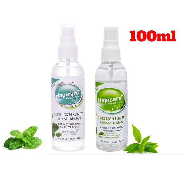 Xịt Kháng Khuẩn Happicare 100ml Trà Xanh và Bạc Hà