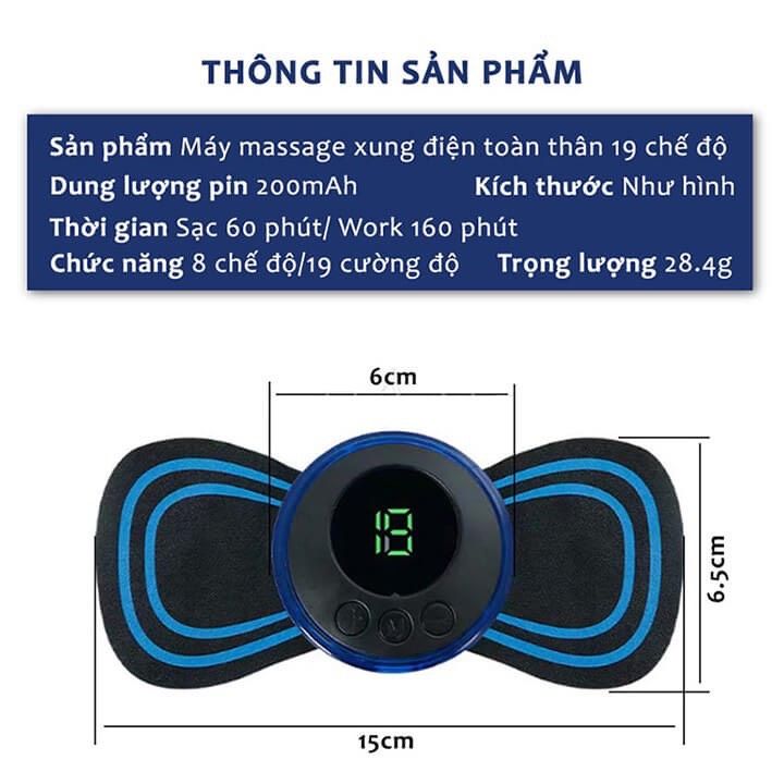 Miếng Dán Massage Xung Điện EMS Tích Hợp 6 Chế Độ, Giảm Nhức Mỏi Cổ Vai Gáy Hiệu Quả, Thư Giãn Cơ