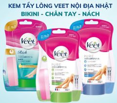 Kem Tẩy Lông Veet Nhật 150g Pure, dùng để tẩy lông vùng chân, tay, nách và bikini