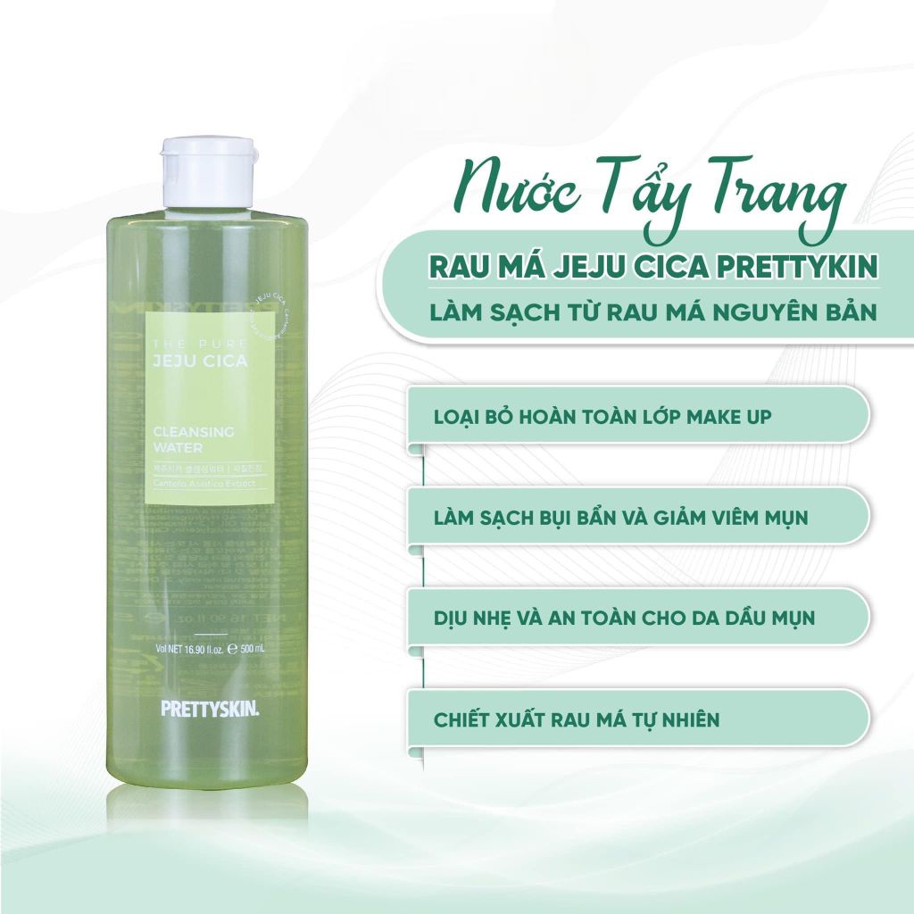 Nước Tẩy Trang Prettyskin The Pure Jeju Cica 500ml Rau Má, Làm sạch bụi bẩn, bã nhờn cũng như lớp trang điểm