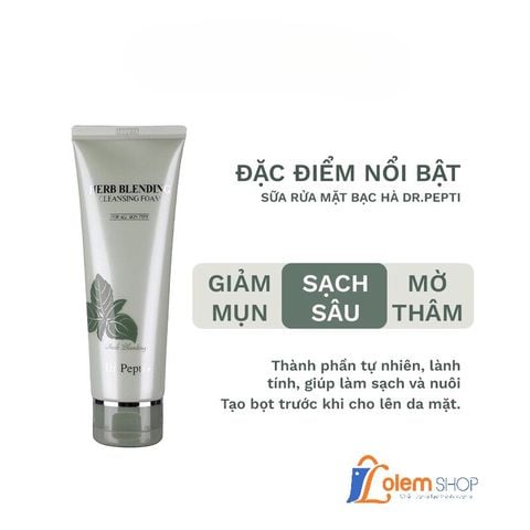 Sữa Rửa Mặt Dr.pepti 110ml Herb Blending Cleansing Foam Bạc Hà Trà Xanh, Giảm mụn, giảm vết thâm do mụn, mờ sạm nám