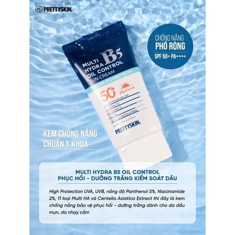 Kem Chống Nắng Prettyskin 50ml Multi Hydra Oil Control B5 Spf50+ Pa++++