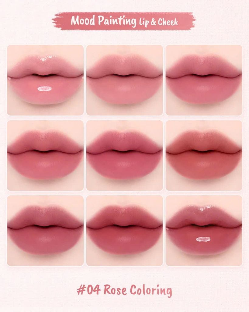 Bảng Son Má Hồng Dasique Mood Painting Lip & Cheek Palette 6g 9 Ô #4 Rose Coloring