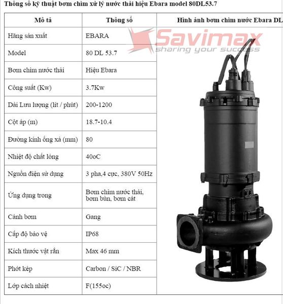Bơm chìm nước thải Ebara 80 DML 53.7