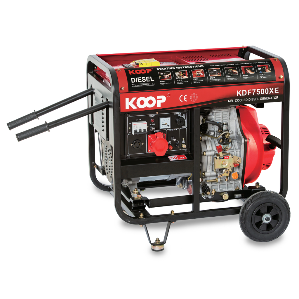 Máy phát điện Koop KDF7500XE chạy dầu công suất 5.5kva có bánh xe