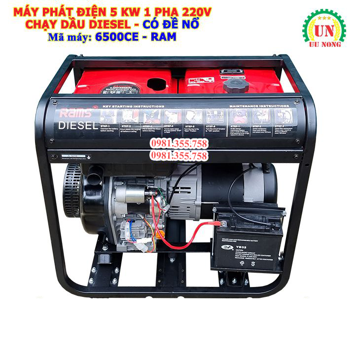Máy phát điện 5 Kw chạy dầu có đề nổ 6500CE RAM