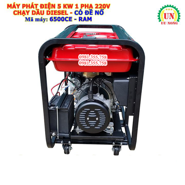 Máy phát điện 5 Kw chạy dầu có đề nổ 6500CE RAM