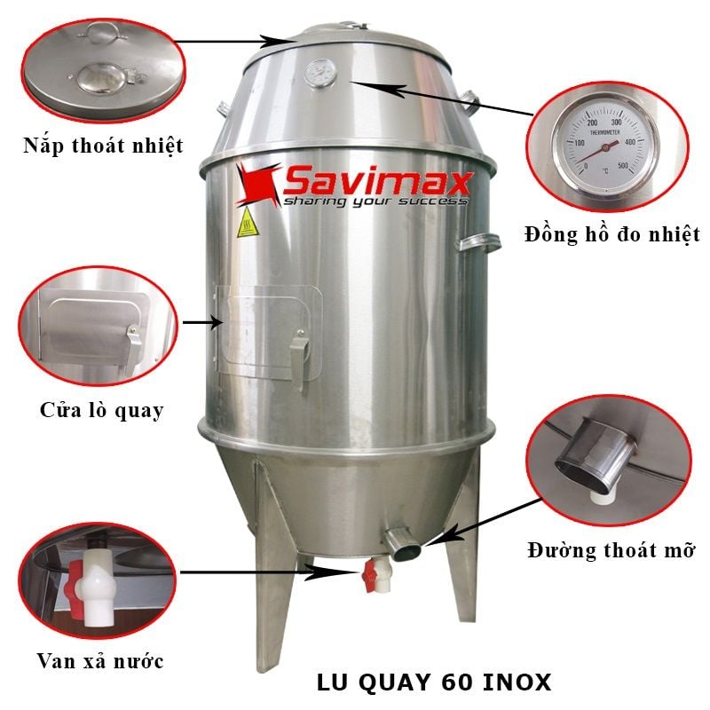 Lu nướng vịt phi 60, lò quay vịt inox 60cm