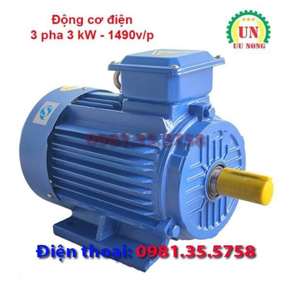 Động cơ điện 3 pha 3 kW tốc chậm 1490 vòng/phút