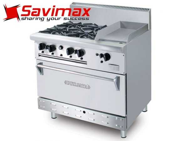 Bếp Âu 4 họng có lò nướng, có rán phẳng dùng gas Berjaya OB4GG1BWOL