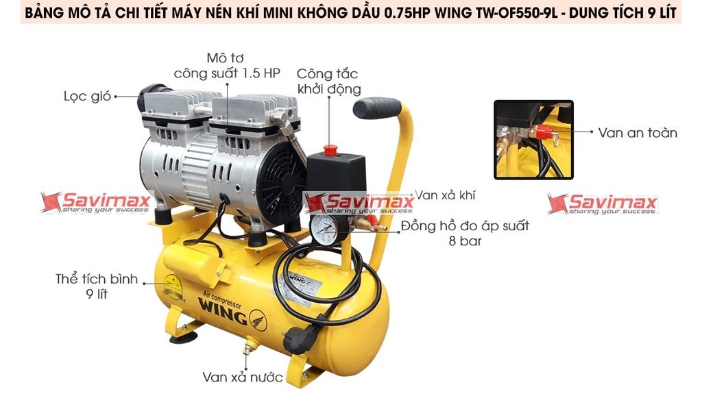 Máy nén khí không dầu giảm âm Wing TW-OF550