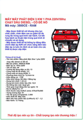 Máy phát điện 3kw chạy dầu có đề nổ 3800CE RAM