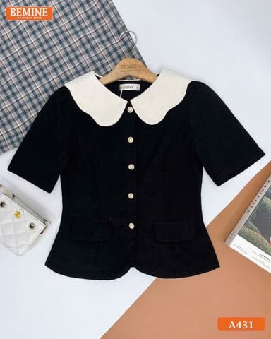 Áo thiết kế BEMINE cổ gợn tay ngắn đính cúc A431